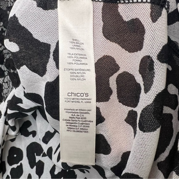 Chico's Cheetah Chaser Black Lace Overlay Blouse Liquid Knit Nylon Top Size XL - Picture 9 of 11
